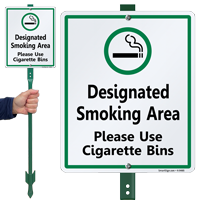 Designated Smoking Area Use Cigarette Bins Sign