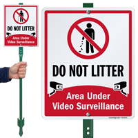 Do Not Litter Area Under Surveillance Sign And Stake Kit