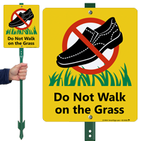 Do Not Walk On Grass Lawnboss Sign