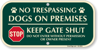 Dog On Premises Keep Gate Shut No Trespassing Sign