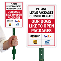 Dogs Open Packages Leave Outside Gate LawnPuppy Sign