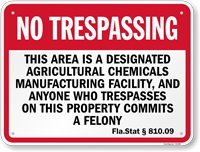 Florida No Trespassing Agricultural Facility Sign