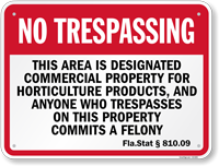Florida No Trespassing Designated Property Sign