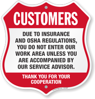 Insurance OSHA Regulations Restricted Area Shield Sign