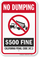 No Dumping California State Sign