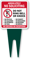 No Soliciting Do Not Ring Bell Or Knock Yard Stake Sign