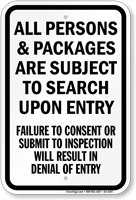 Persons And Packages Are Subject To Search Sign