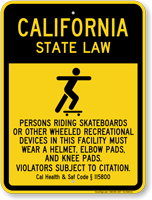 Skateboard Law Sign For California
