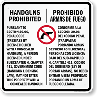 Section 30.6 Texas Law - Concealed Handguns Prohibited Sign
