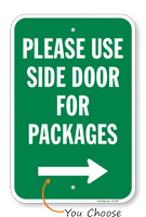 Use Side Door For Packages Sign with Arrow