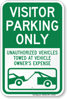 Visitor Parking Only Unauthorized Vehicles Towed Sign