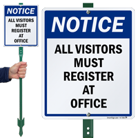 Visitors Must Register At Office Sign
