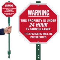 Warning 24 Hour TV Surveillance LawnBoss Sign