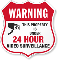 Warning 24 Hour Video Surveillance Shield Sign
