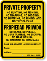 Write On New Mexico Private Property Bilingual Sign