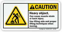 Caution, Heavy Object, Use Lifting Aids Label