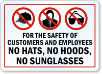 No Hats, Hoods or Sunglasses Label