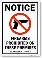 Alabama Firearms and Weapons Law Signs
