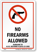 Arizona Firearms And Weapons Law Sign