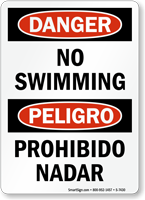 Bilingual Danger No Swimming, Peligro Prohibido Nadar Sign