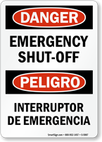 Bilingual Emergency Shut Off Sign