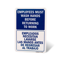 Employees Wash Hands Before Returning Bilingual Sign