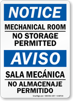 Mechanical Room No Storage Permitted Bilingual Sign