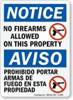 Notice No Firearms Allowed Sign Bilingual