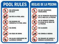 Bilingual Pool Area Rules Sign with Symbols