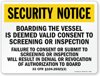 Boarding The Vessel Marsec and Maritime Security Sign