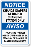 Bilingual Change Diapers At Changing Station Notice Sign