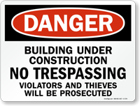 Danger Building Under Construction Sign