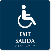 Exit Salida Tactile Touch Braille Bilingual Sign
