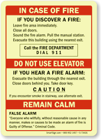 In Case Of Fire Caution Remain Calm Sign