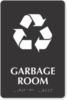Garbage Room Recycling Symbol TactileTouch™ Braille Sign