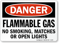 Flammable Gas No Smoking, Matches, Open Lights Sign