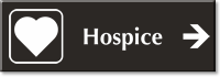 Hospice Engraved Sign Heart and Right Arrow Symbol