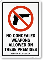Kentucky Firearms and Weapons Law Signs