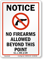 Massachusetts Firearms And Weapons Law Sign