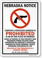 Nebraska Firearms and Weapons Law Signs