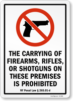 New York Firearms and Weapons Law Signs
