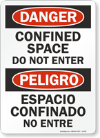 Danger Peligro Confined Space Bilingual Sign