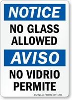 No Glass Allowed Bilingual Sign