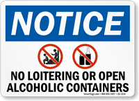 No Loitering Or Open Alcoholic Containers Sign