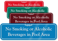 No Smoking, Alcoholic Beverages In Pool Area Sign