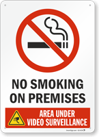 No Smoking on Premises Video Surveillance Sign