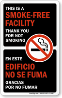 This is Smoke Free Facility Bilingual Window Decal