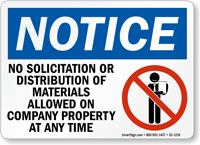 No Solicitation Or Distribution Allowed Notice Sign