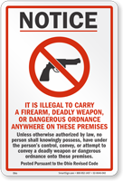 Ohio It Is Illegal To Carry A Firearm Sign