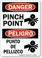 Danger Pinch Point, Punto De Pellizco Bilingual Sign